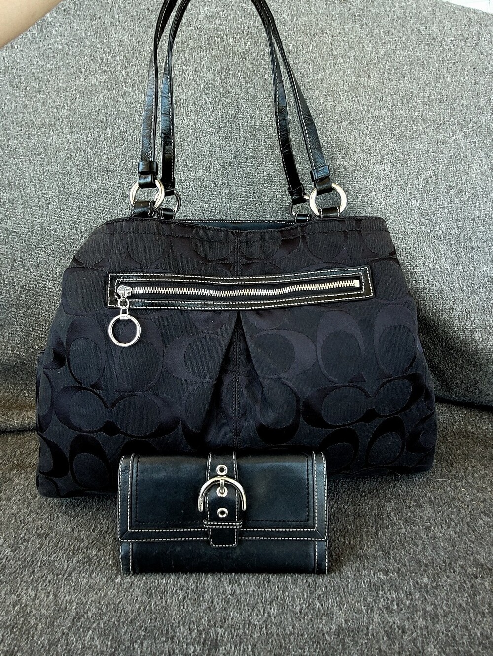 Y2k 2008 Coach Signature Gabby Black Canvas Tote/Matching Vintage Coach Wallet